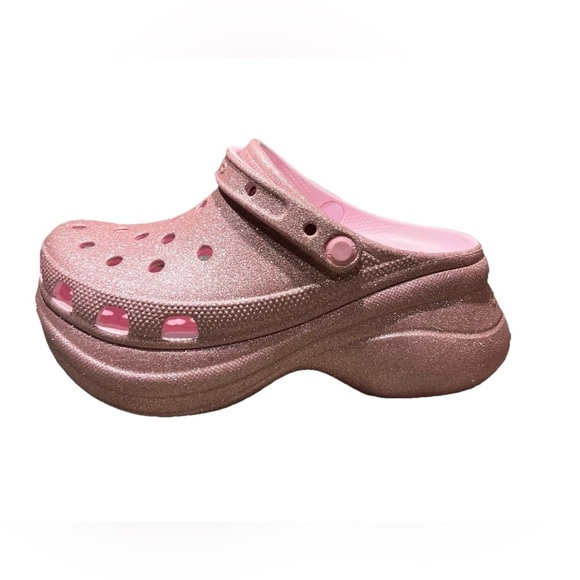 CROCS Pink Milk Glitter Bae Platform Clogs - Picture 3 of 9